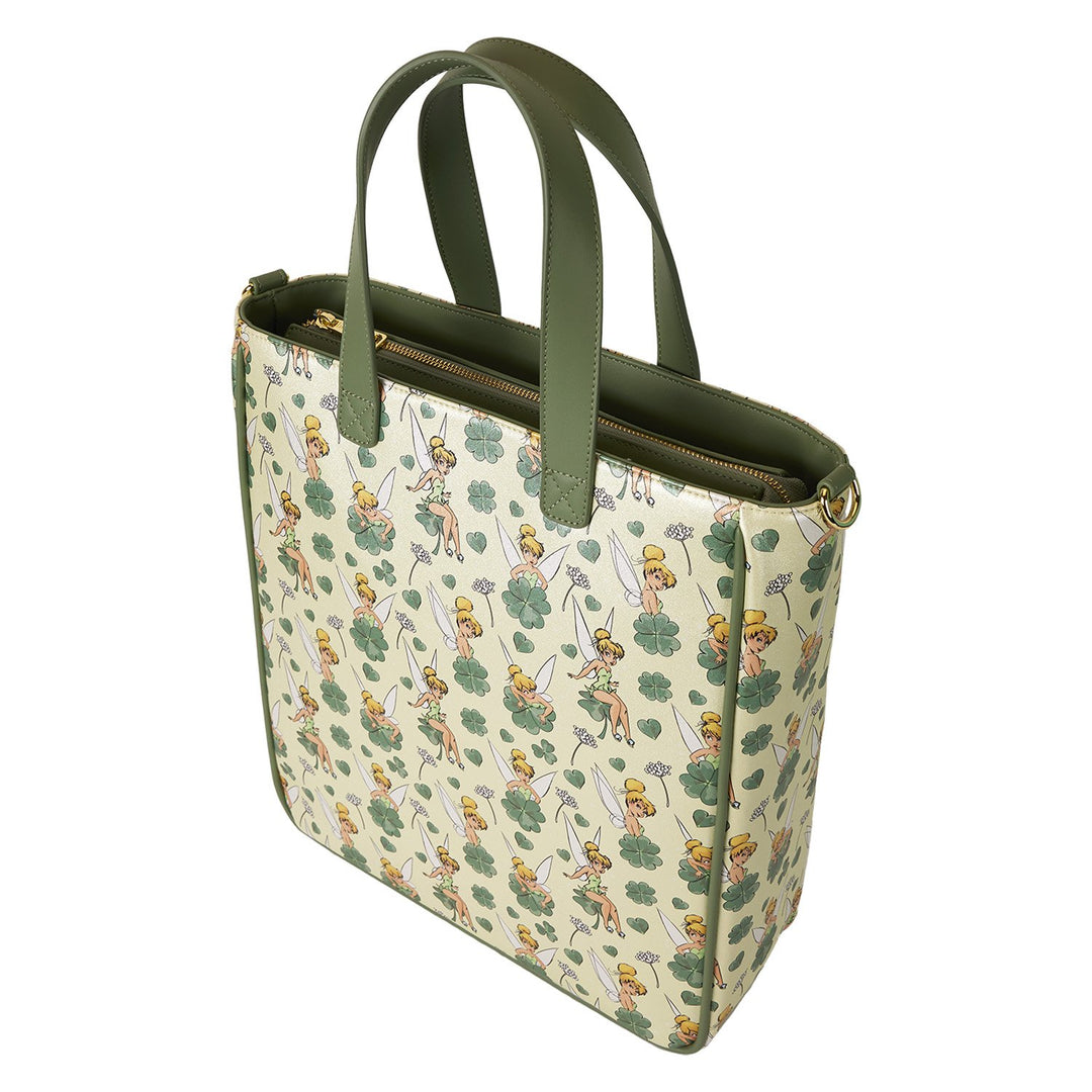 Loungefly Disney Peter Pan Tinker Bell Clover All-Over Print Tote Bag With Coin Bag