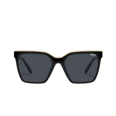 Quay Women's Level Up Square Sunglasses (Black Gold Frame/Smoke Lens) - front