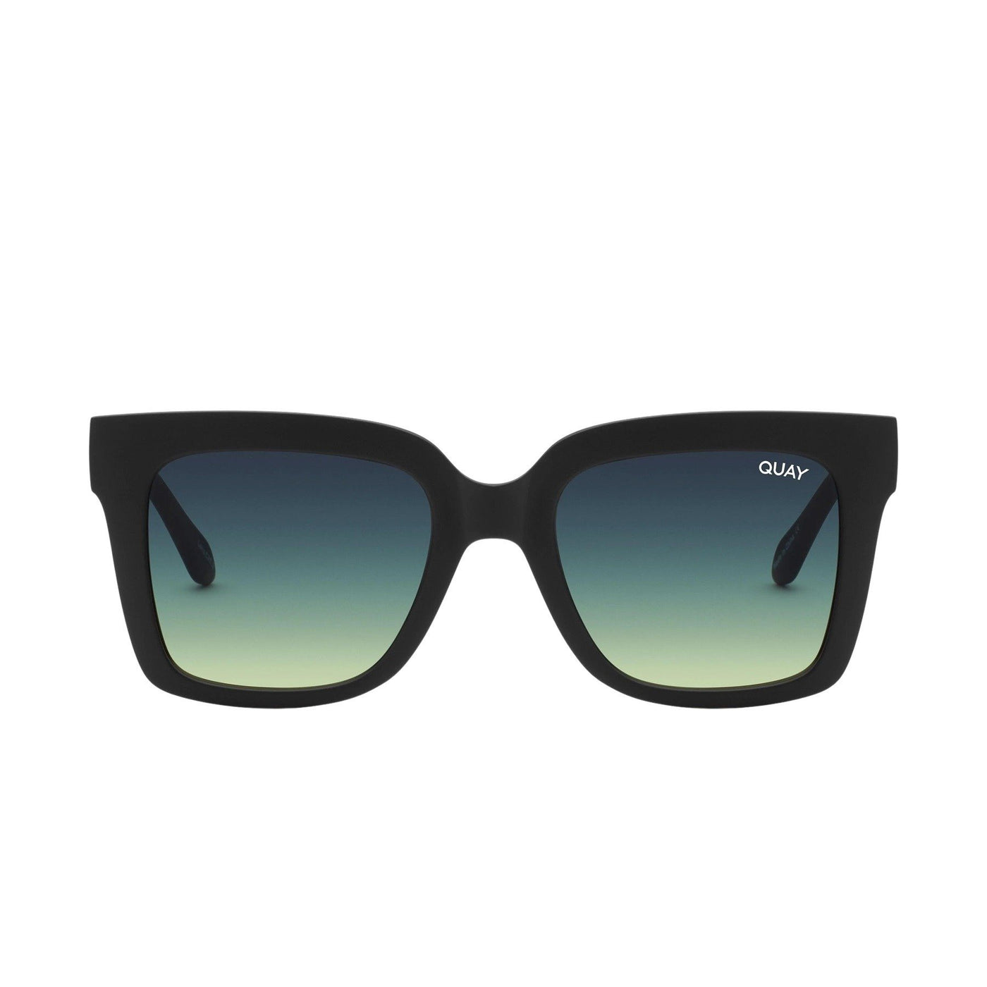 Quay Women's Icy Oversized Square Sunglasses - Icy Black Frame/Icy Green Polarized Lens - Front