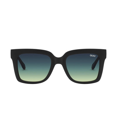 Quay Women's Icy Oversized Square Sunglasses - Icy Black Frame/Icy Green Polarized Lens - Front