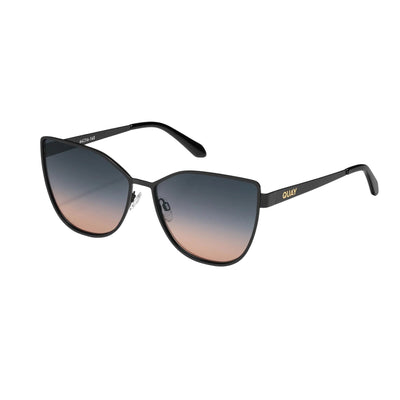 Quay Women's In Pursuit Oversized Cat Eye Sunglasses (Black Frame/Smoke Coral Lens) - 3/4 view