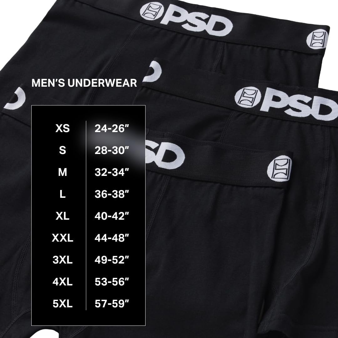 PSD Underwear Men's Black Boxer Briefs 3-Pack - size guide