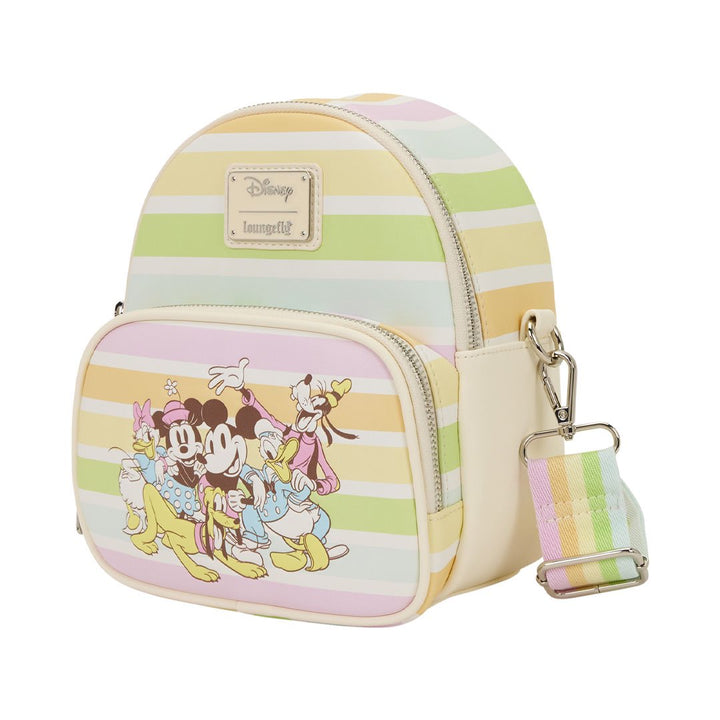 Loungefly Disney Mickey &amp; Friends Rainbow Stripes Convertible Mini Backpack &amp; Crossbody Bag