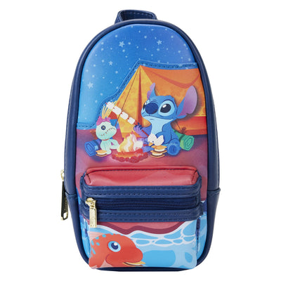 WDPCC0011 - Loungefly Disney Lilo & Stitch Camping Cuties Mini Backpack Pencil Case - Front