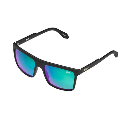 Quay Unisex Let It Run Oversized Square Sunglasses (Matte Black Frame/Navy Polarized Lens) - 3/4 left angle