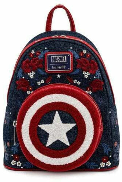 Loungefly Marvel Captain America 80th Anniversary Floral Shield Mini Backpack