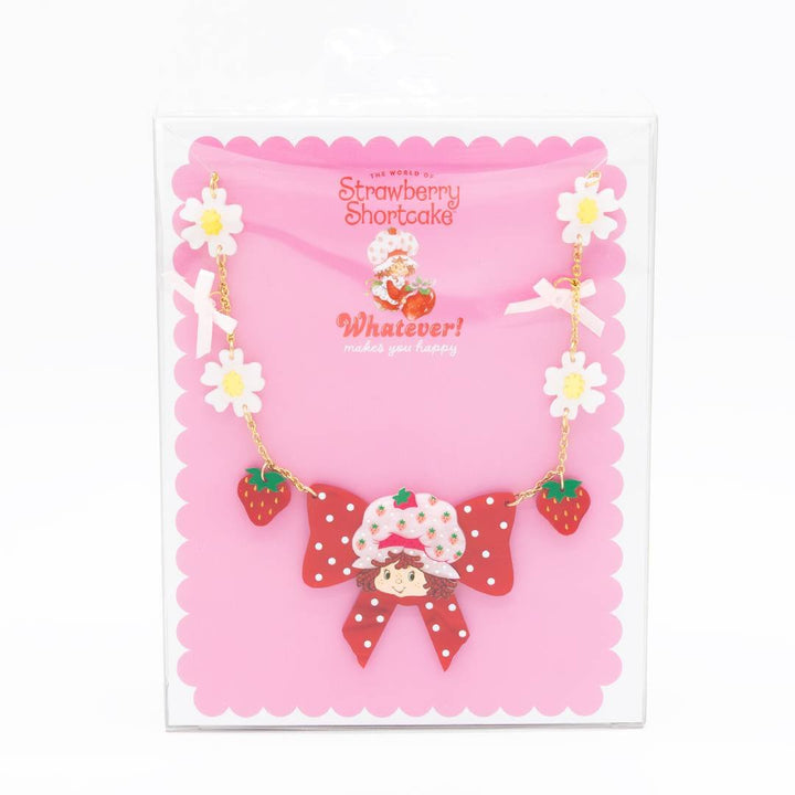 Whatever Makes You Happy Strawberry Shortcake Berry Bow Acrylic Necklace