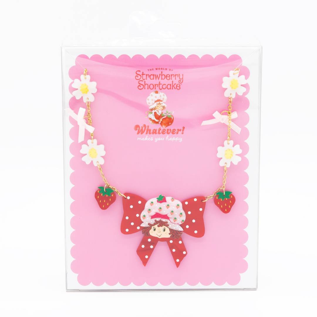Whatever Makes You Happy Strawberry Shortcake Berry Bow Acrylic Necklace