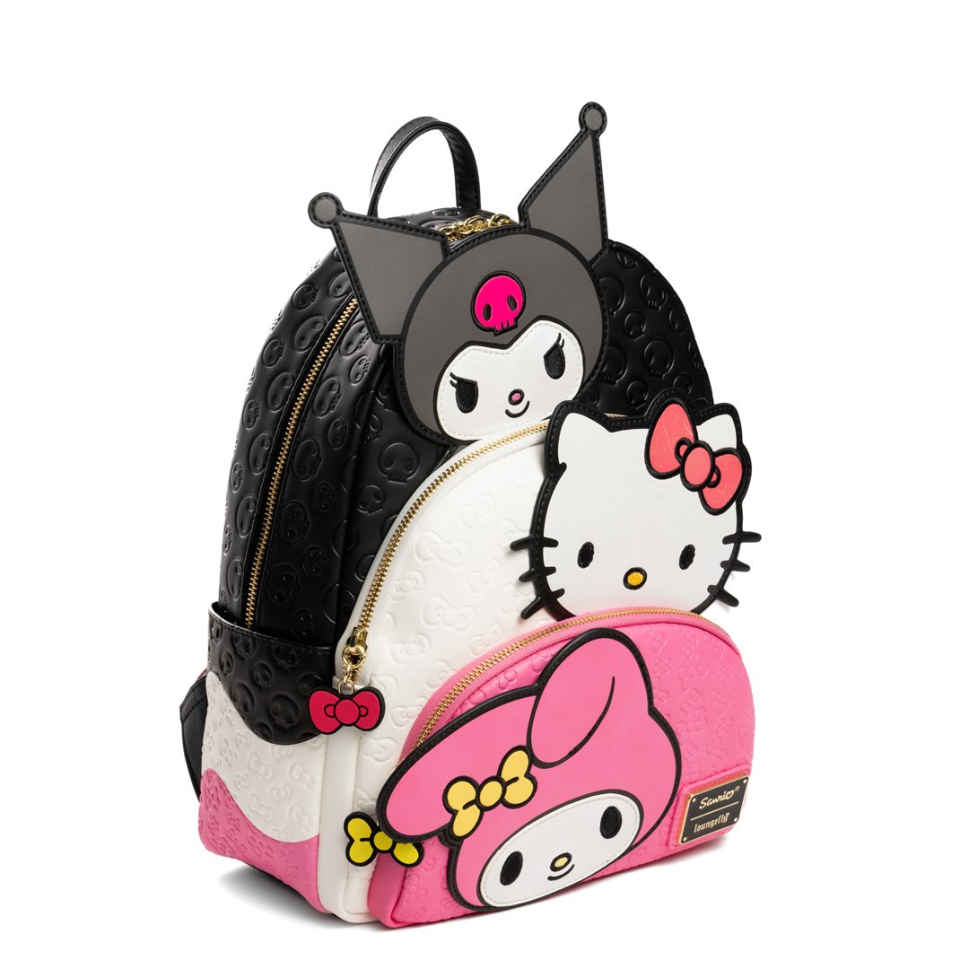 Loungefly Sanrio Kuromi, My Melody, and Hello Kitty Glow In The Dark Triple Pocket Mini Backpack