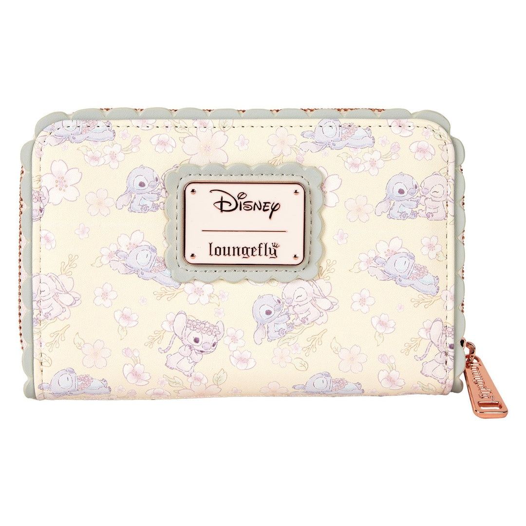 Loungefly Disney Stitch &amp; Angel Cherry Blossom All-Over Print Zip Around Wallet