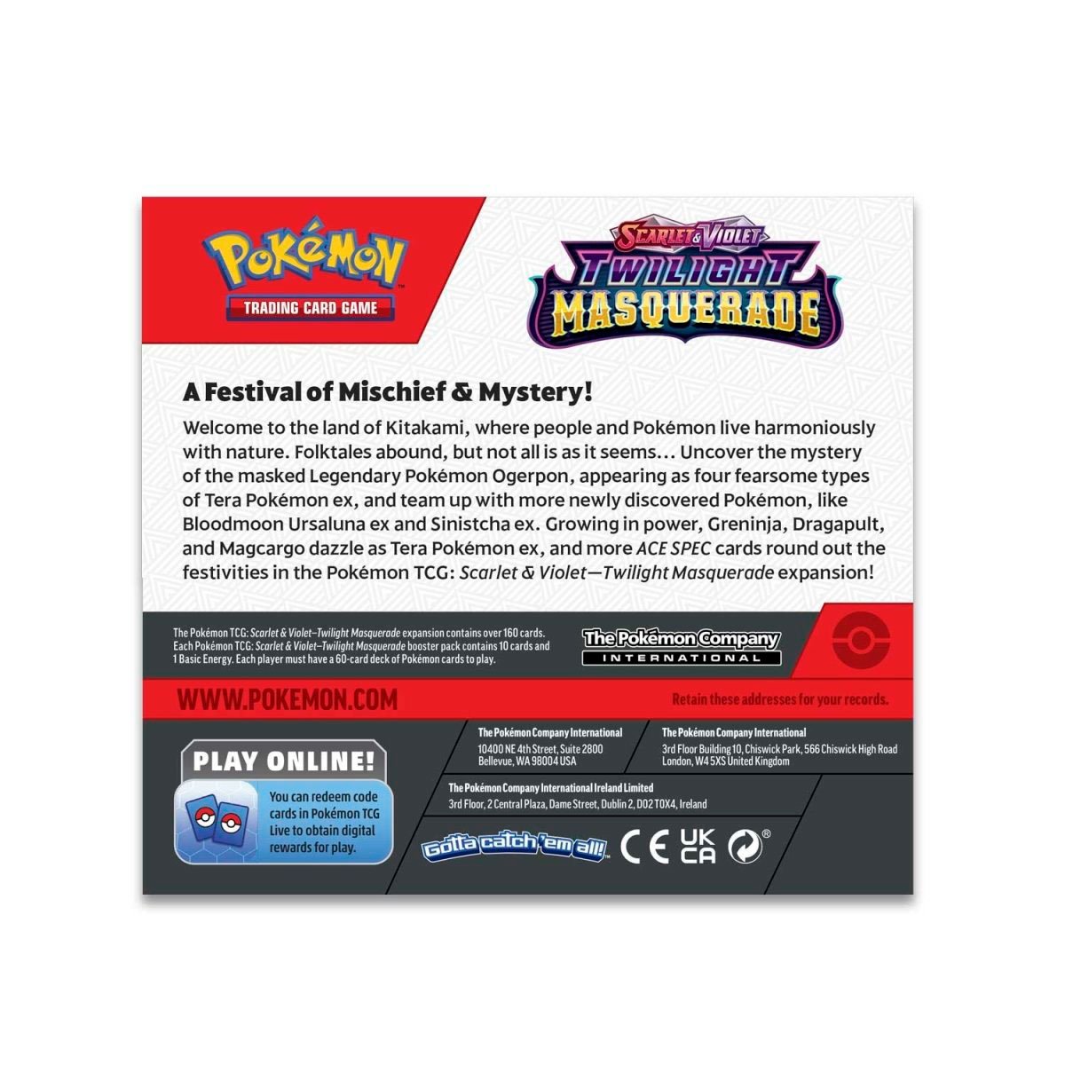 Pokemon TCG: Scarlet and Violet Twilight Masquerade Booster Box Card Game - Back of box