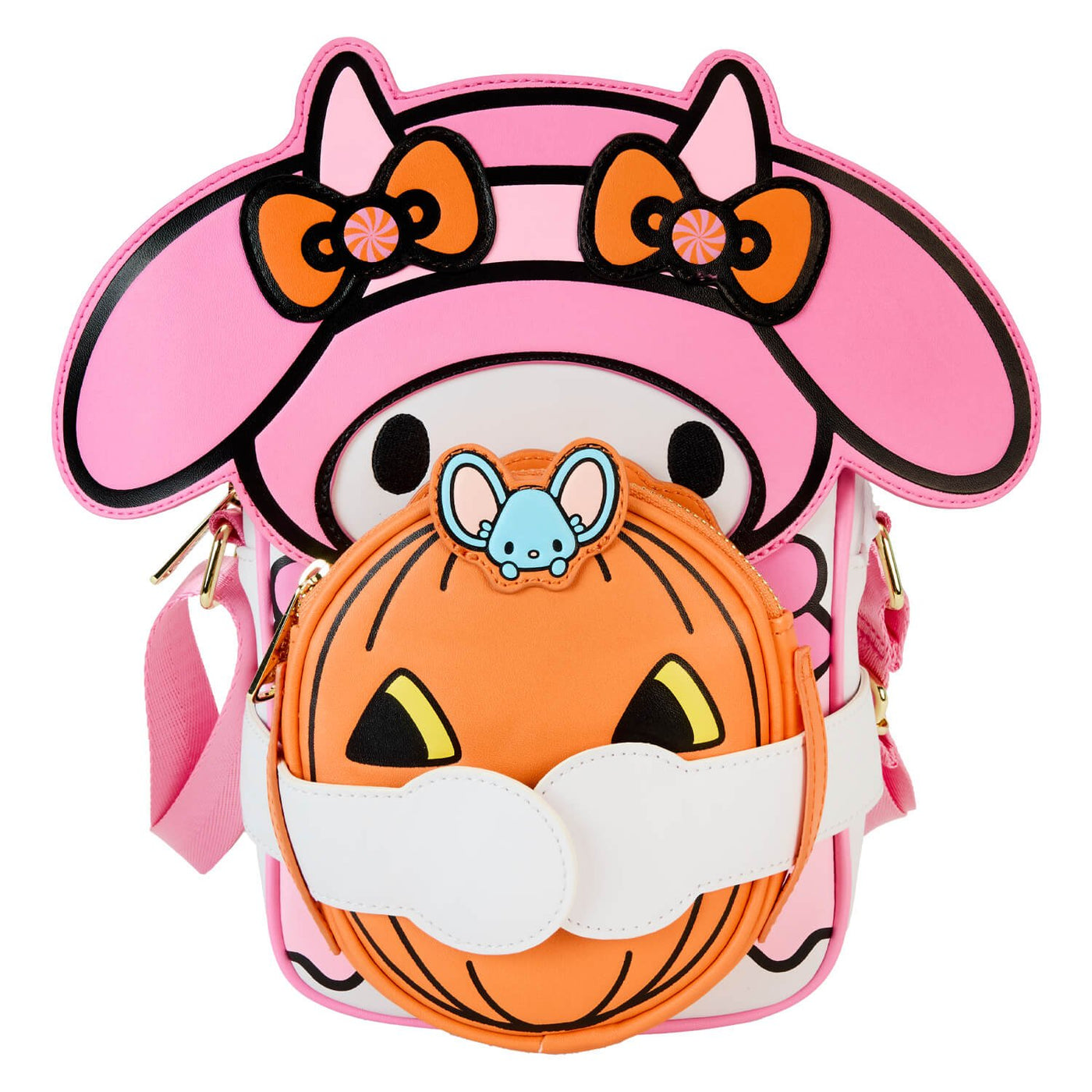 Loungefly Sanrio My Melody Devil Crossbuddy Bag - front closed arms