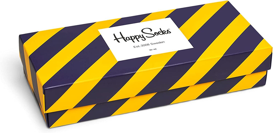 Happy Socks 4-Pack Amazon Stripe Gift Set, colorful and fun, Socks for Men and Women, Yellow-Navy-Blue-Orange-White-Green
