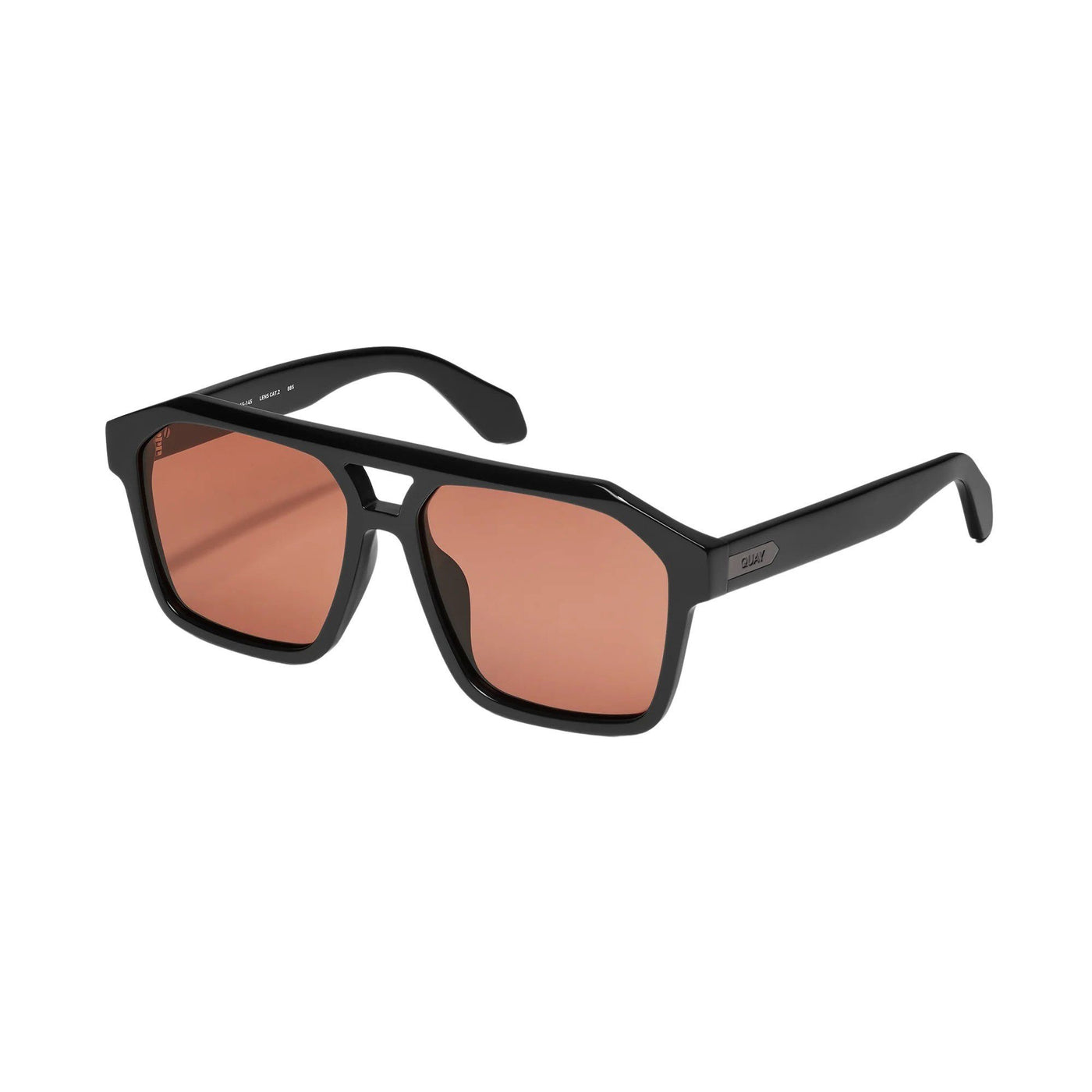 Quay Women's Soundcheck Modern Aviator Sunglasses (Black Frame/Apricot Polarized Lens) - 3/4 View