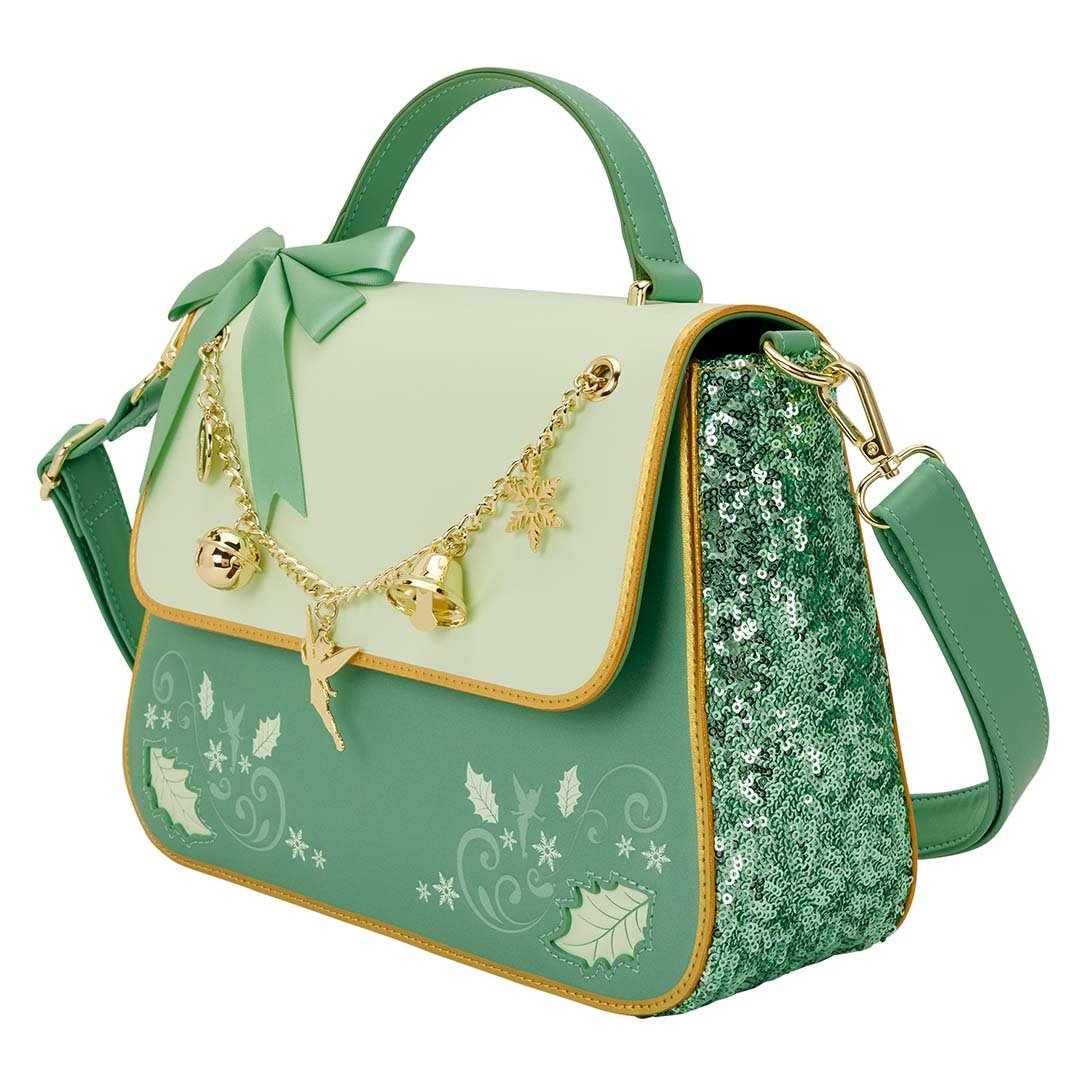 Loungefly Disney Peter Pan Tinker Bell Holiday Sequin Crossbody Bag with Charms