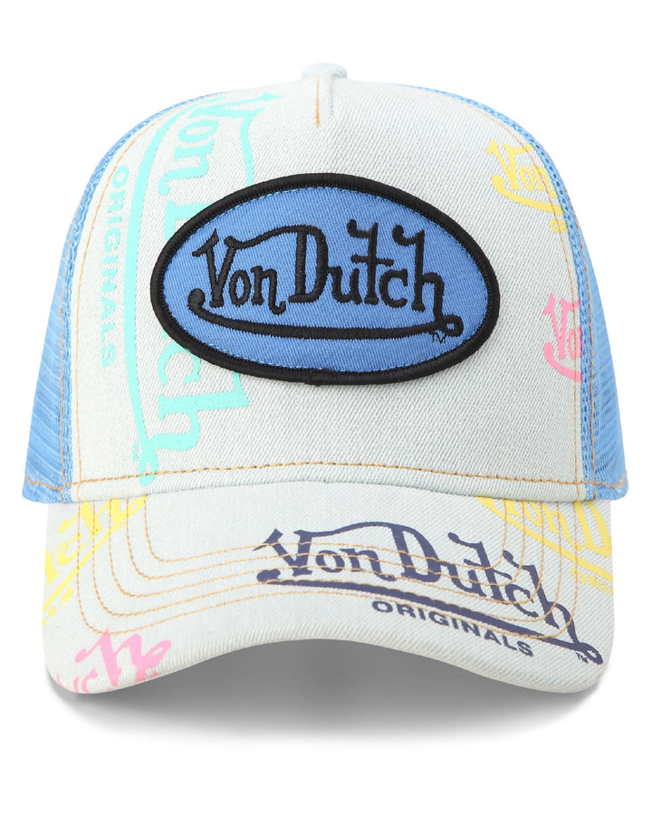 Von Dutch Monogram Trucker Cap - Retro Snapback Cap for Men and Women - Adjustable Snap Fit Panel, Mesh Rear, Curved Bill