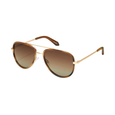 Quay Australia All In Oversized Aviator Sunglasses (Gold Frame/Brown Polarized Lens) - 3/4 view