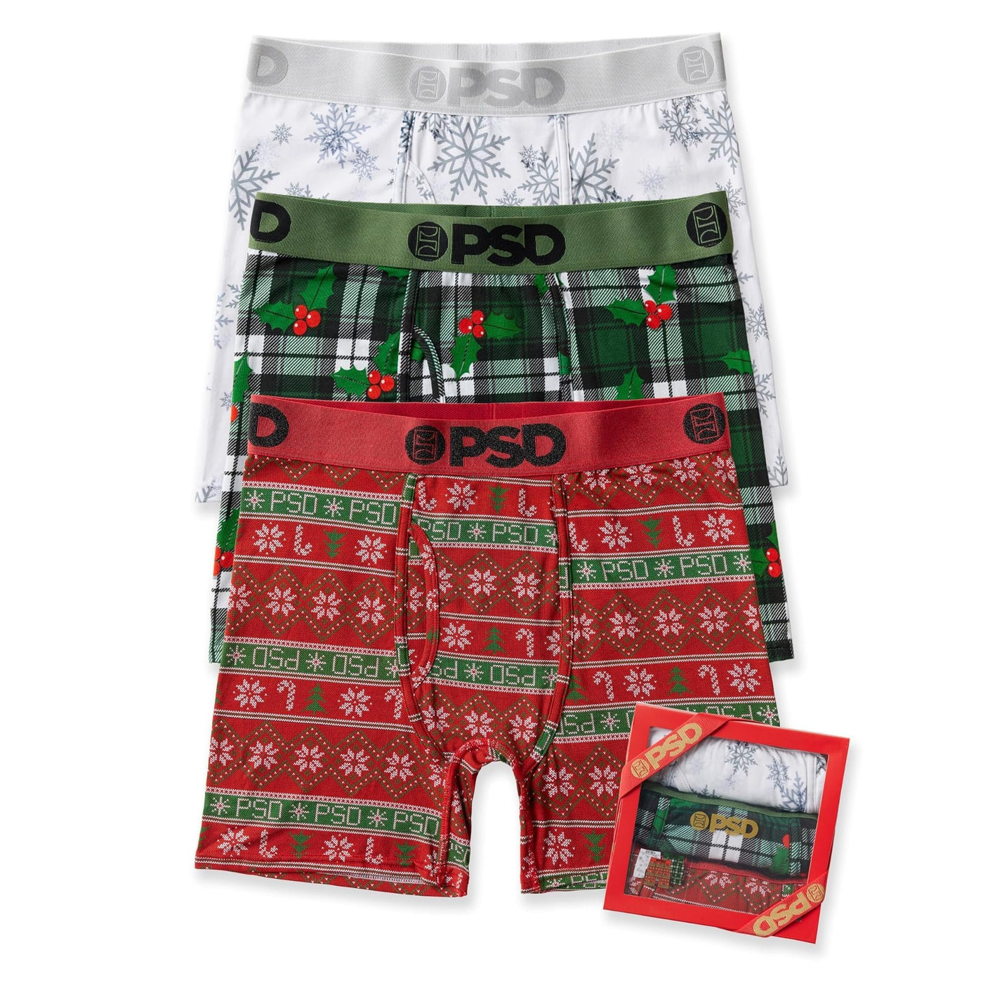 PSD Underwear Men's Xmas Modal Boxer Brief 3-Pack Box