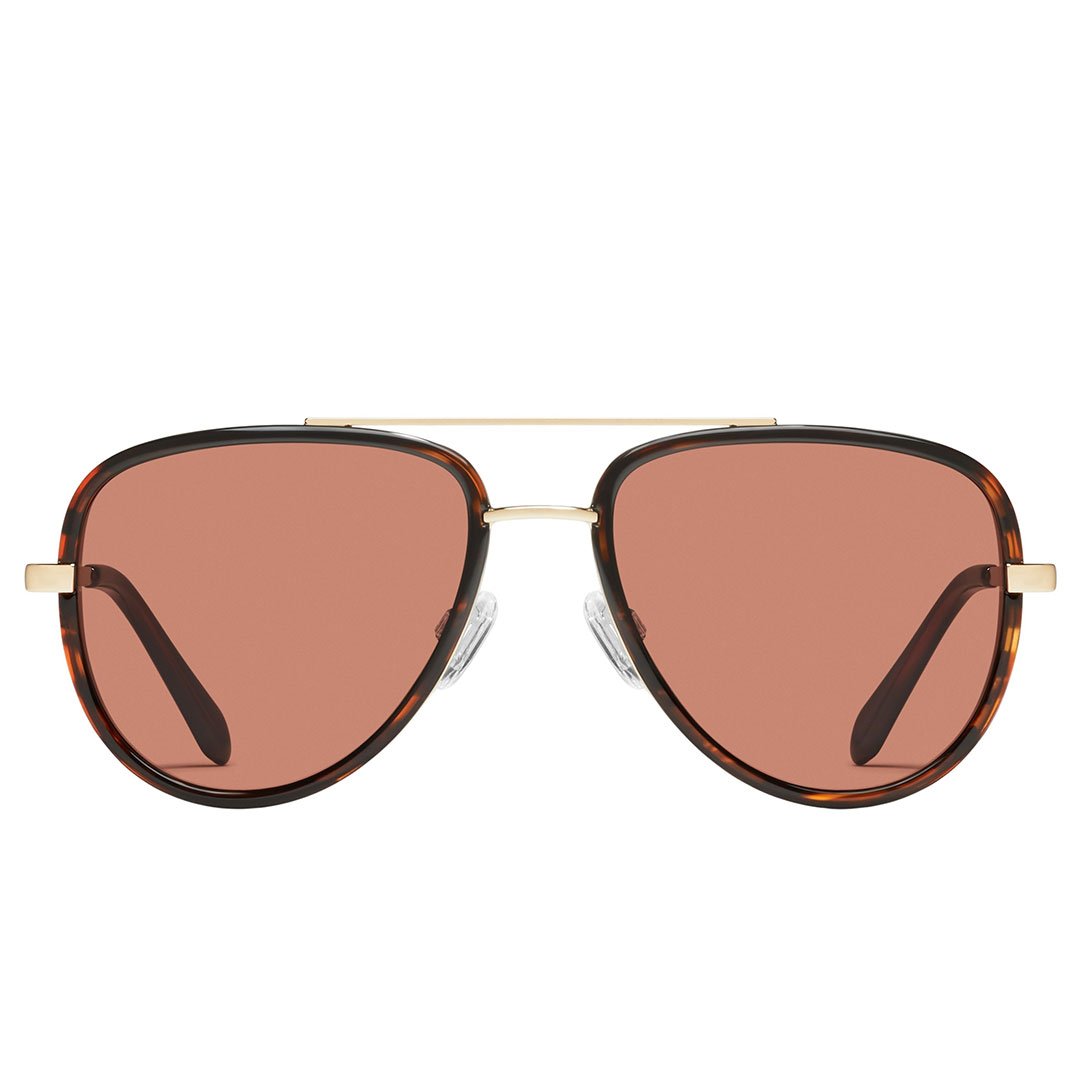 Quay Women's All In Mini Small Retro Aviator Sunglasses (Dark Tortoise Frame/Dark Apricot Lens) - Front