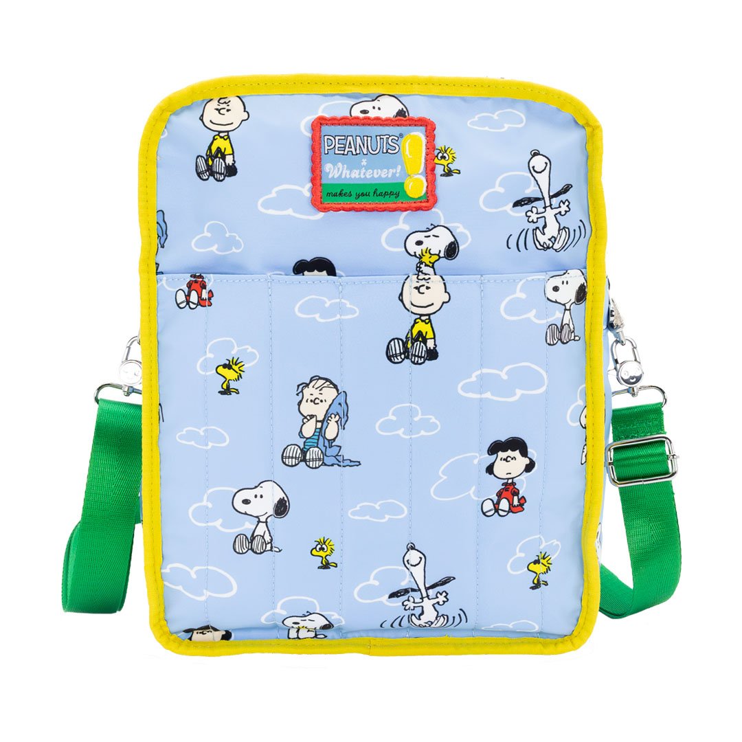 Whatever Makes You Happy Peanuts 75th Anniversary Color Block Denim &amp; Canvas Convertible Bag