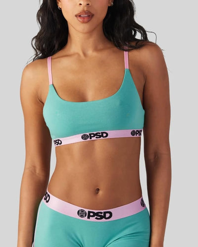 PSD Underwear Women's Pop Bralette 3-Pack model wearing turquoise front