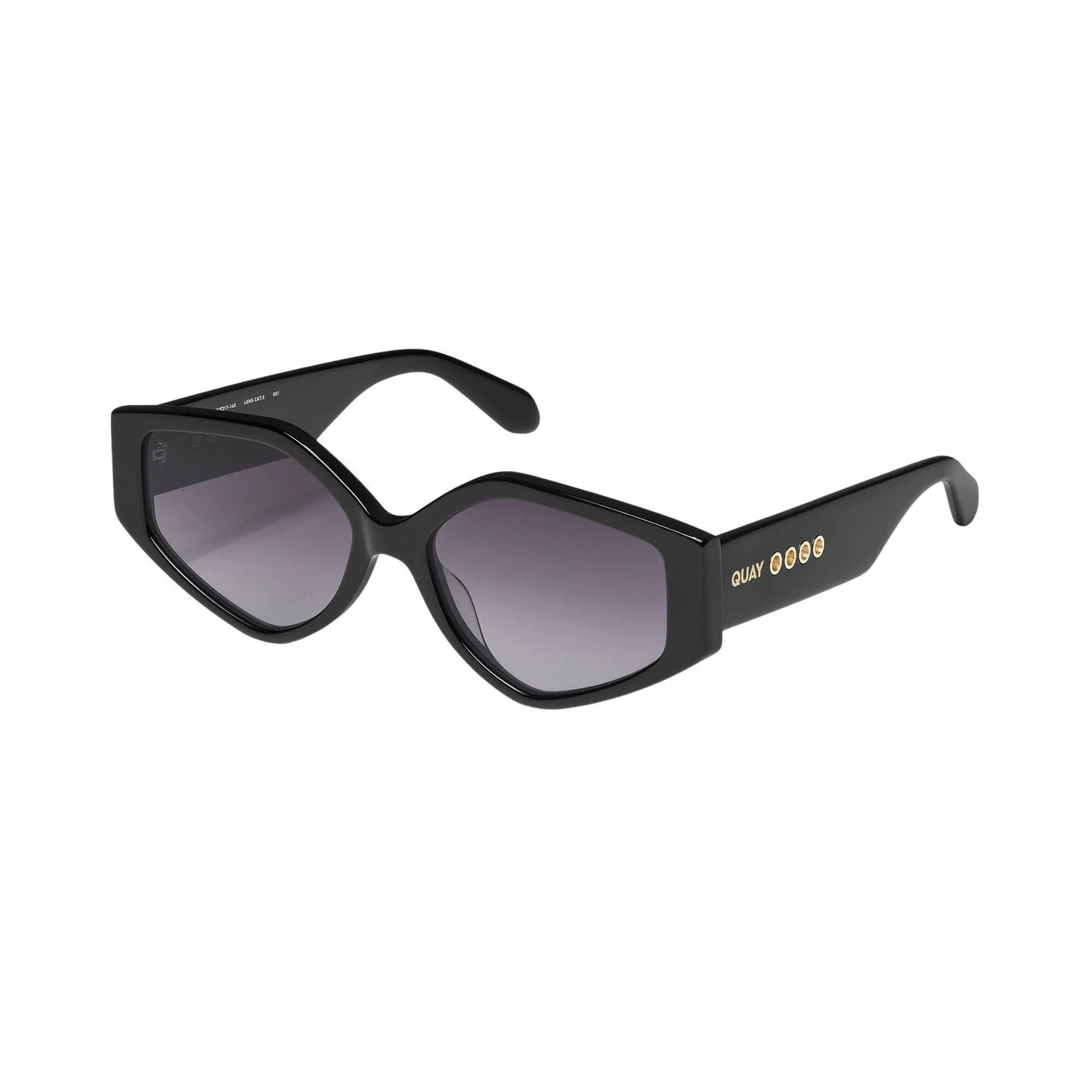 Quay Women's Hot Gossip Geometric Cat Eye Sunglasses (Black Frame/Smoke Lens) - 3/4 left angle