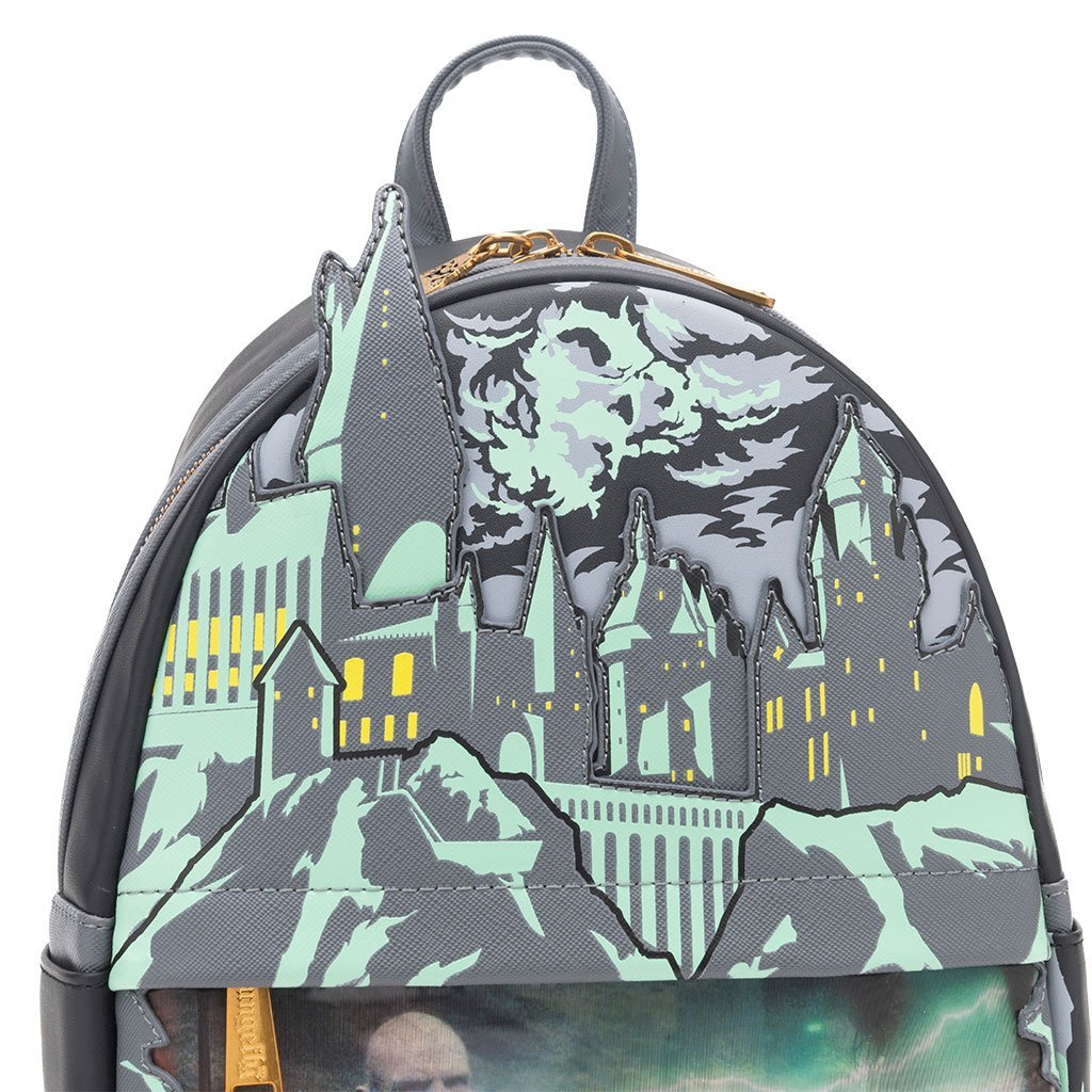 hogwarts mini backpack Harry Potter VS Voldemort Duel Scene Lenticular Glow in the Dark 10" Faux Leather Mini Backpack