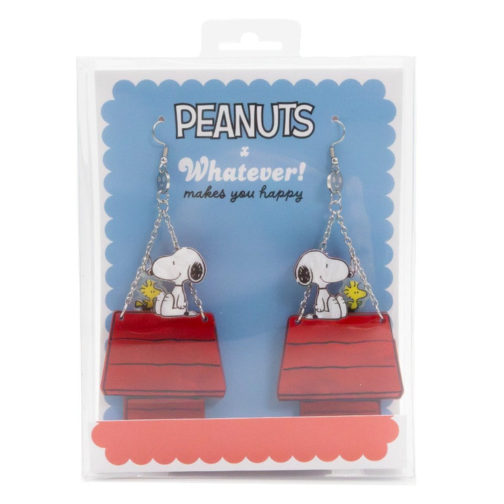 Whatever Makes You Happy Peanuts 75th Anniversary Snoopy &amp; Woodstock Doghouse Layered Acrylic Earrings