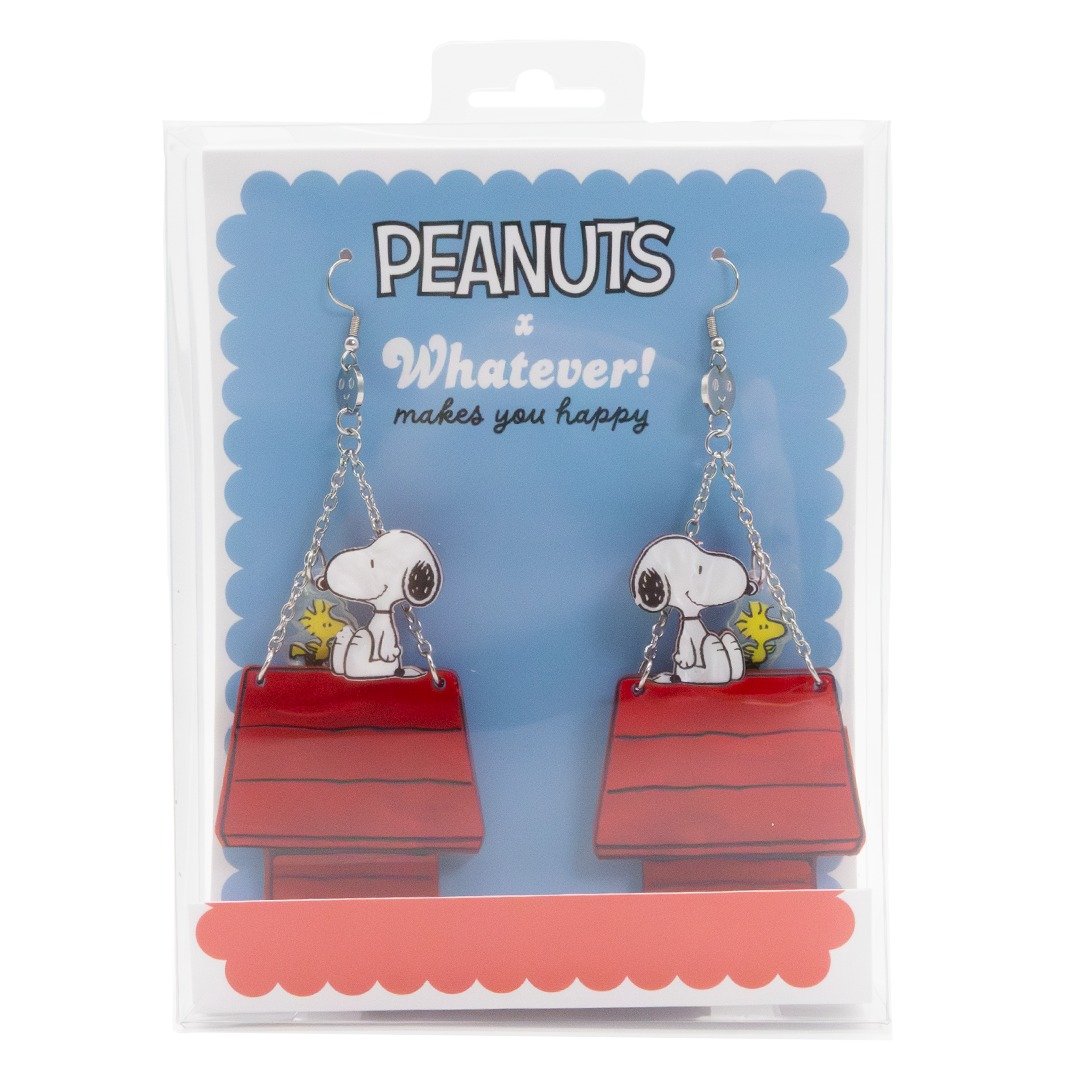 Whatever Makes You Happy Peanuts 75th Anniversary Snoopy & Woodstock Doghouse Layered Acrylic Earrings