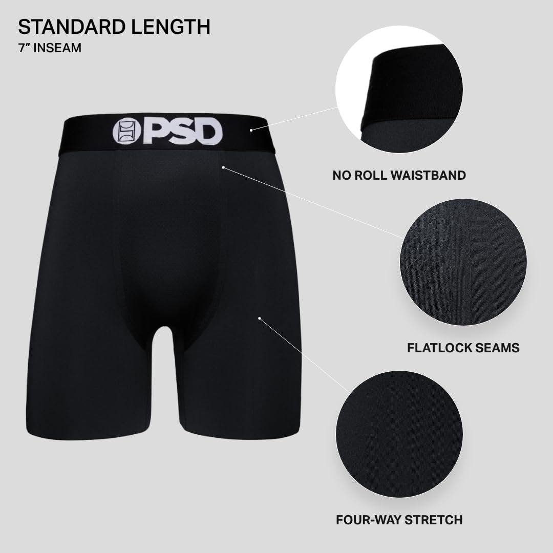 PSD Underwear Men's Black Boxer Briefs 3-Pack - rise guide