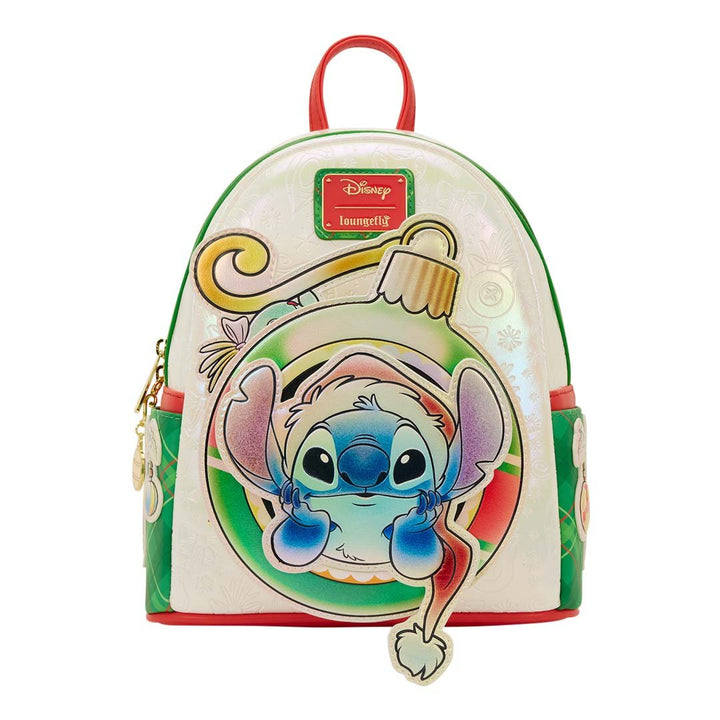 Loungefly Disney Stitch &amp; Scrump Iridescent Holiday Ornament Mini Backpack