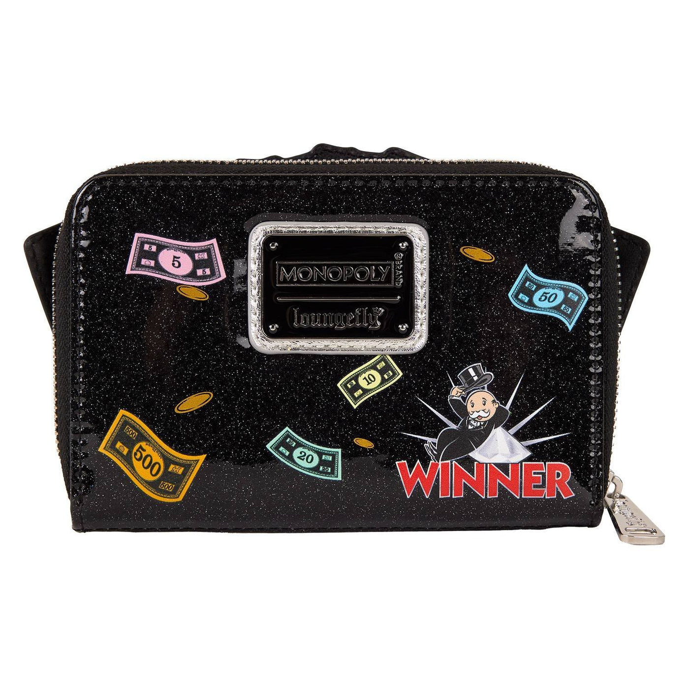 Loungefly Hasbro Monopoly 90th Anniversary Money Glitter Zip Around Wallet