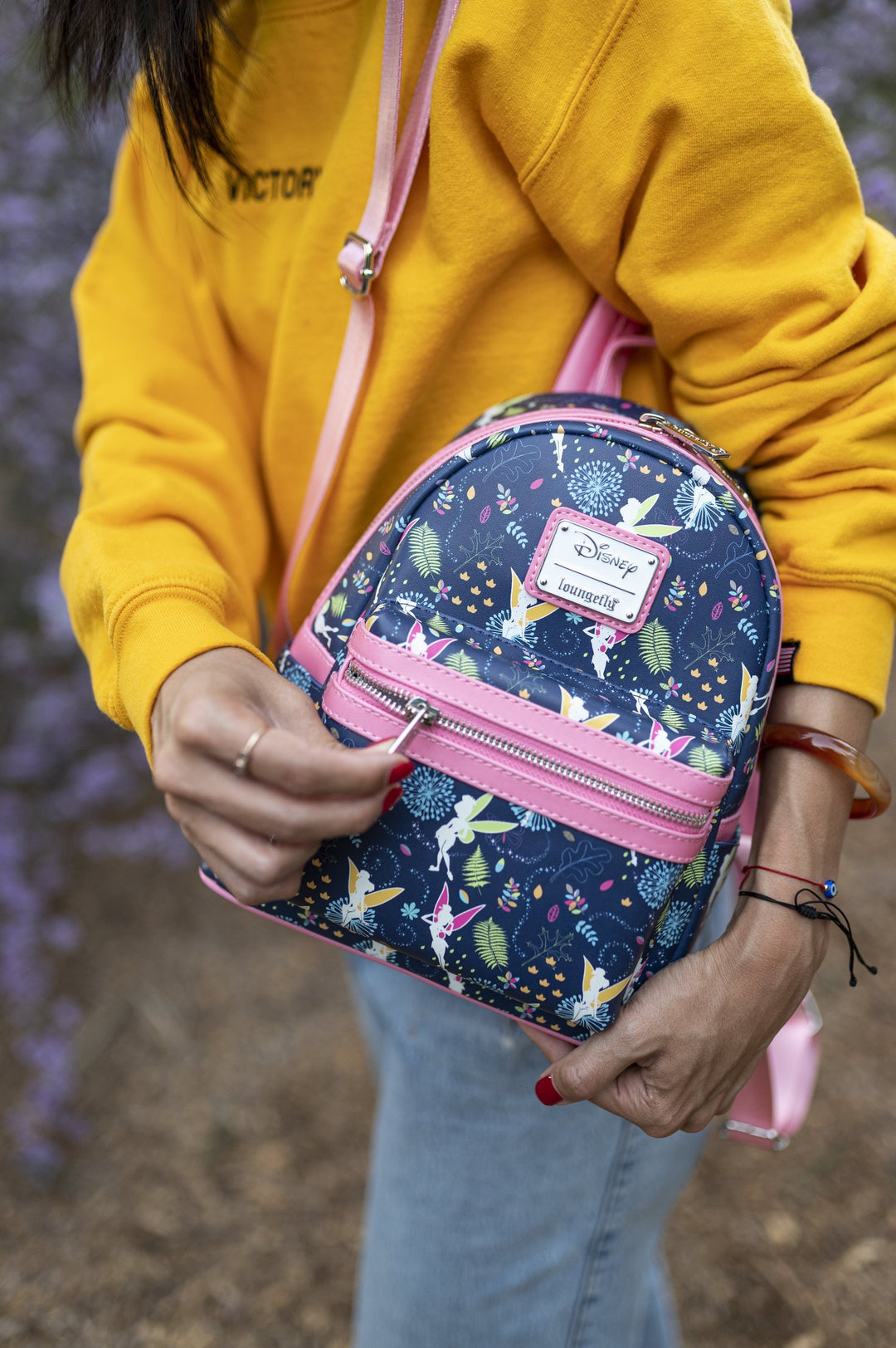 Loungefly Disney Tinkerbell Glow in the Dark Allover Print Mini Backpack w/ Pink Straps - 707 Street Exclusive