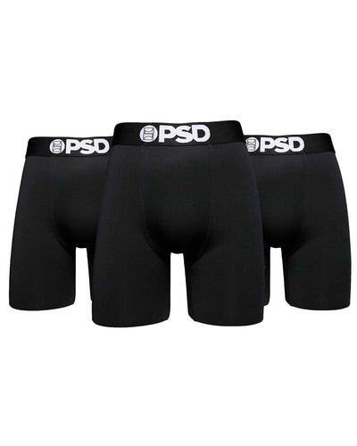 PSD Underwear Men's Solid Black Boxer Briefs 3-Pack - Front