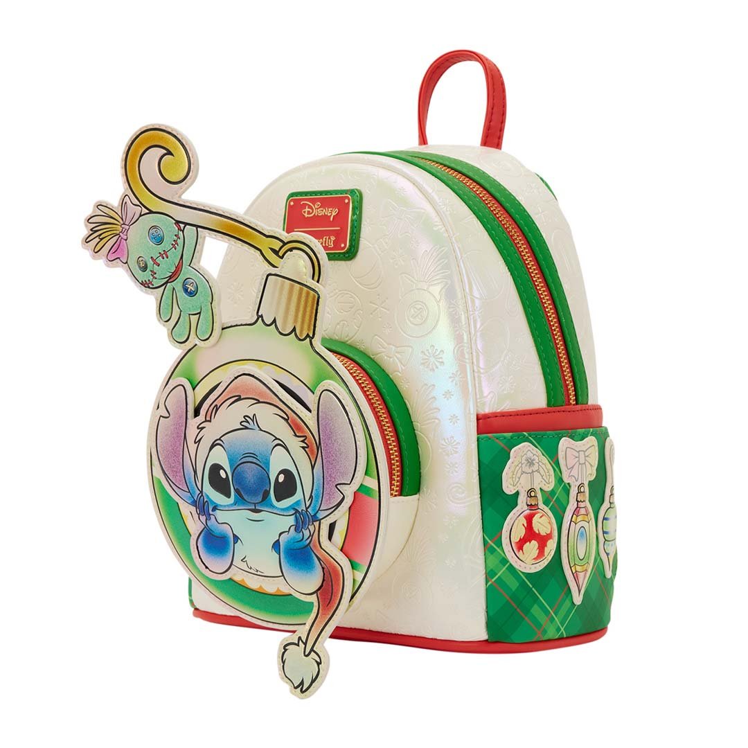 Loungefly Disney Stitch &amp; Scrump Iridescent Holiday Ornament Mini Backpack