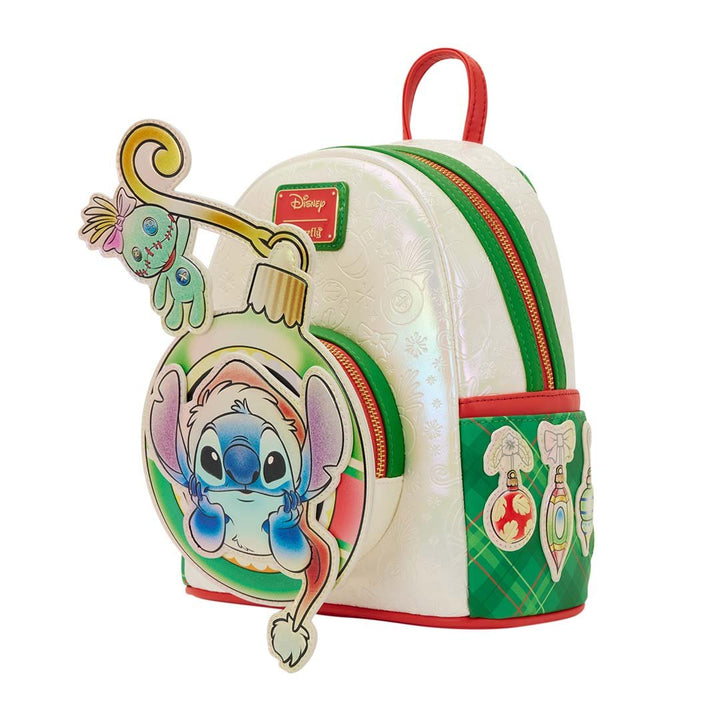 Loungefly Disney Stitch &amp; Scrump Iridescent Holiday Ornament Mini Backpack