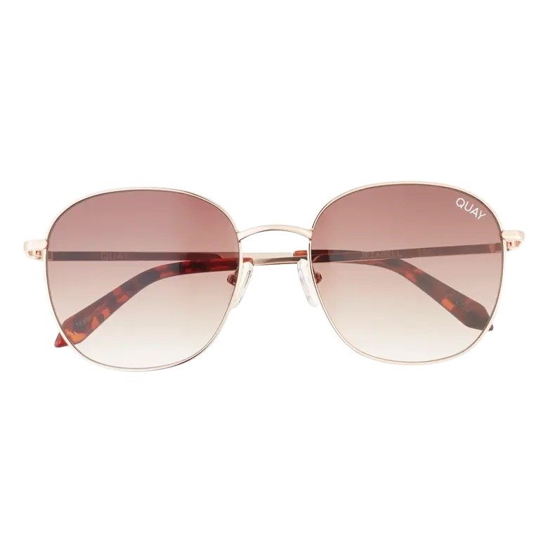 Quay Women's Jezabell Oversized Round Sunglasses - Black Frame/Smoke Polarized Lens - Front - Rose