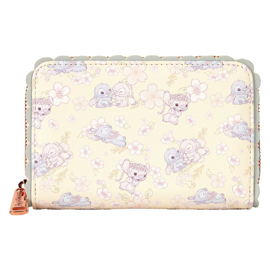 Loungefly Disney Stitch &amp; Angel Cherry Blossom All-Over Print Zip Around Wallet