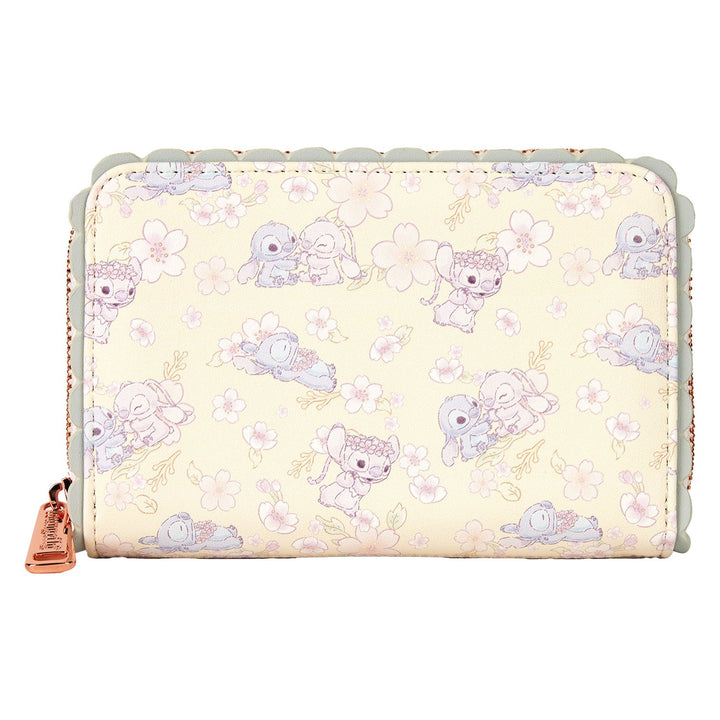 Loungefly Disney Stitch &amp; Angel Cherry Blossom All-Over Print Zip Around Wallet