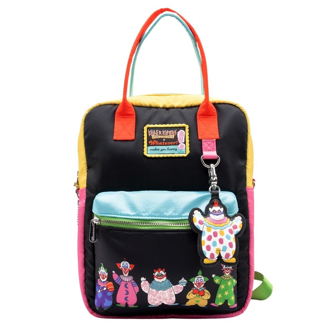 Whatever Makes You Happy Killer Klowns from Outer Space Reversible &amp; Convertible Square Backpack with Fatso Charm