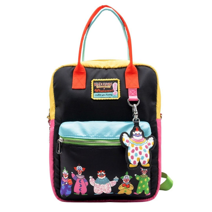 Whatever Makes You Happy Killer Klowns from Outer Space Reversible &amp; Convertible Square Backpack with Fatso Charm