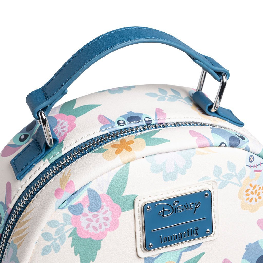 Loungefly Disney Lilo &amp; Stitch Hawaiian Flowers Stitch and Scrump Allover Print Mini Backpack - 707 Street Exclusive