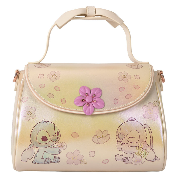 Loungefly Disney Stitch &amp; Angel Cherry Blossom Bow Handle Crossbody Bag