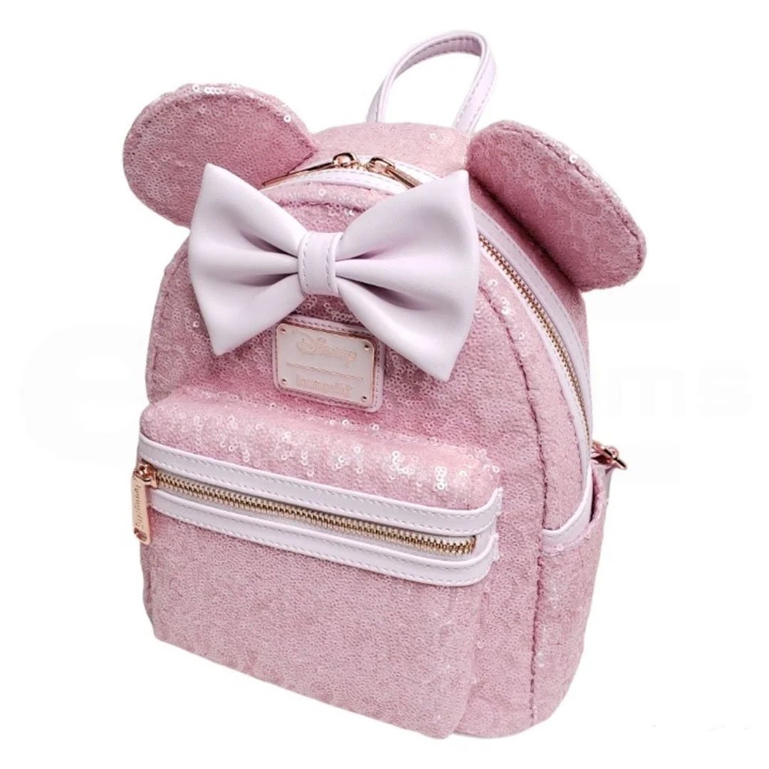 disney parks loungefly pink sequin minnie mouse mini backpack Loungefly Disney Minnie Mouse Cotton Candy Sequin Mini Backpack