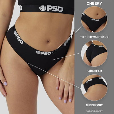 PSD Underwear Women's Holiday Mood Cheeky Cut Underwear 4-Pack Box - Material Chart