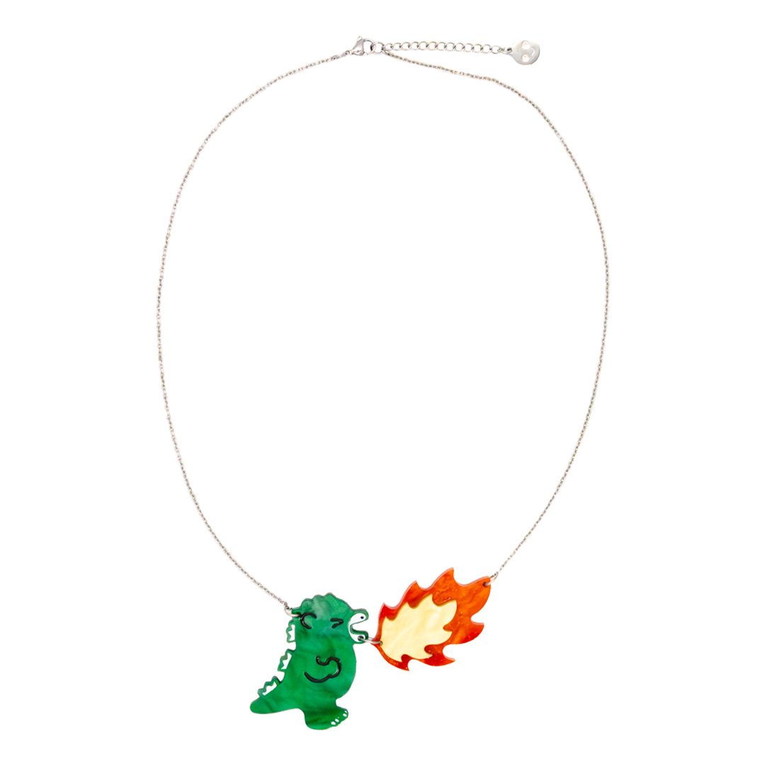 Whatever Makes You Happy Chibi Godzilla Raids Again Breathing Fire Acrylic Necklace