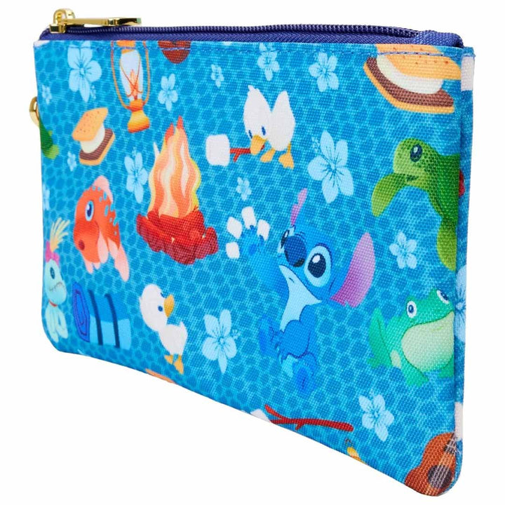Loungefly Disney Lilo &amp; Stitch Camping Cuties Allover Print Nylon Wristlet