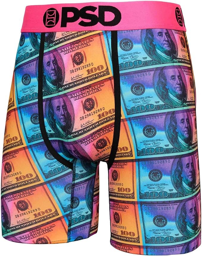 PSD Underwear Men's Neon Money 3-Pack Boxer Briefs - neon orange and blue stacks