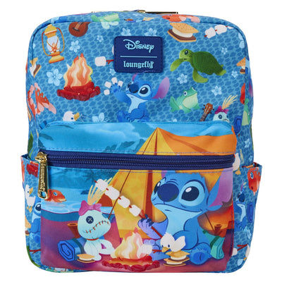 WDBK3646 - Loungefly Disney Lilo & Stitch Camping Cuties Allover Print Nylon Mini Backpack - Front