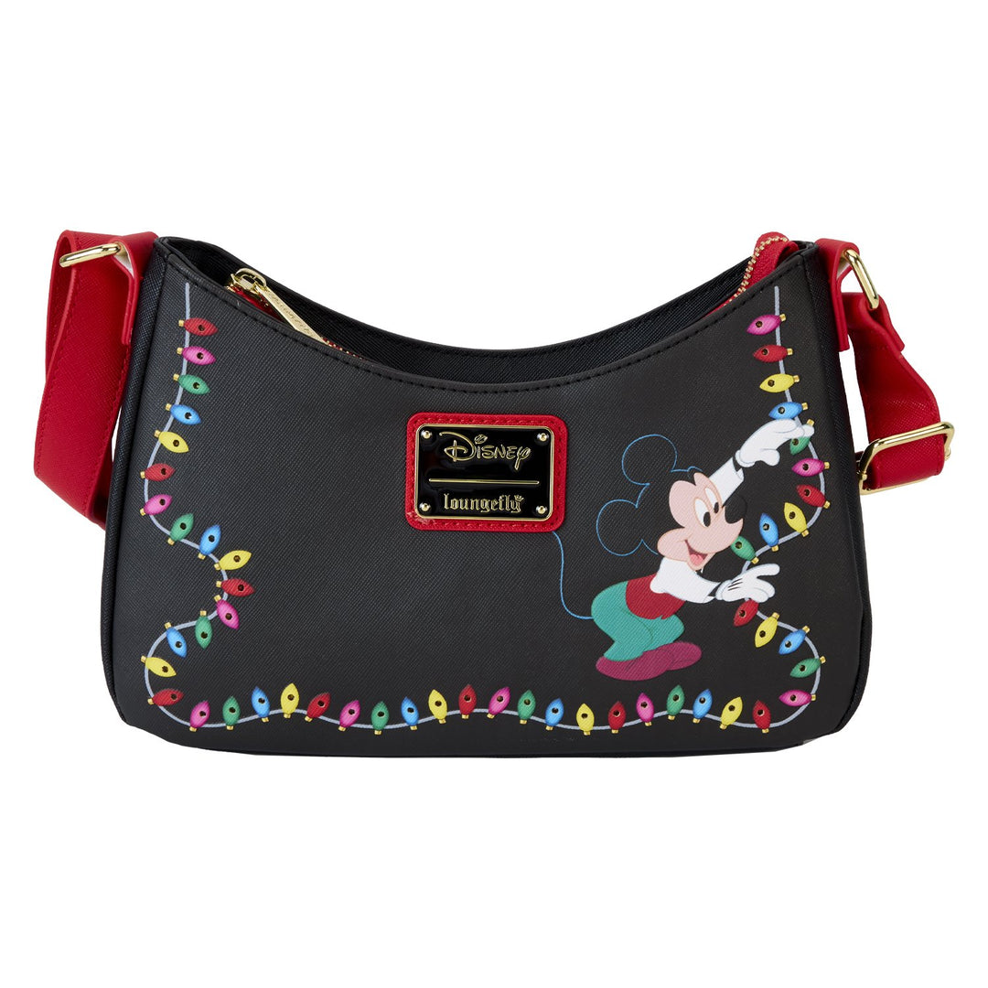 671803526969 - Loungefly Disney Mickey &amp; Friends Christmas Light Decorations Light Up Crossbody Bag - front